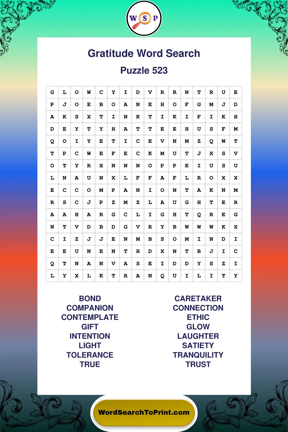 Gratitude Word Search Puzzle 523