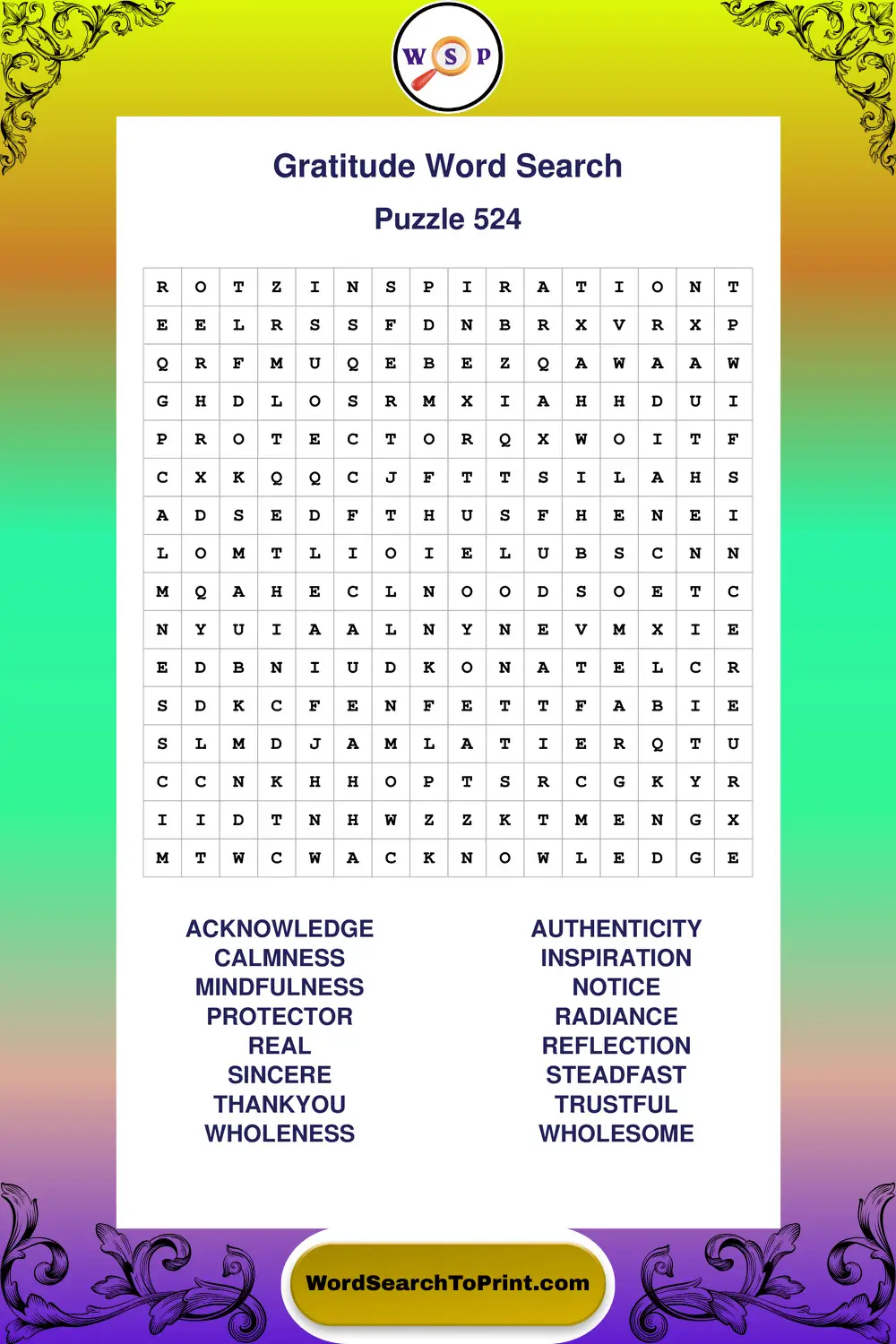 Gratitude Word Search Puzzle 524