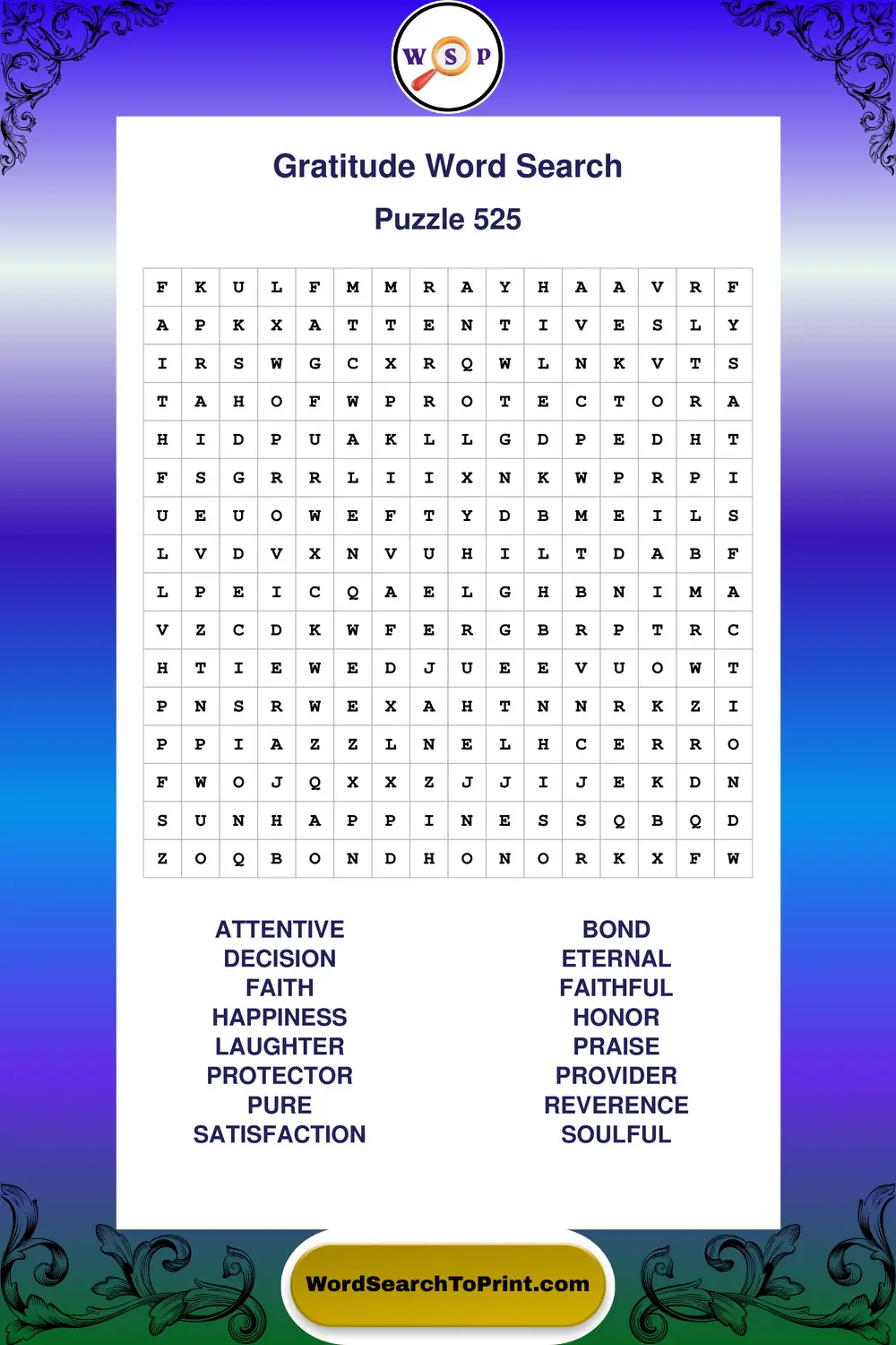 Gratitude Word Search Puzzle 525