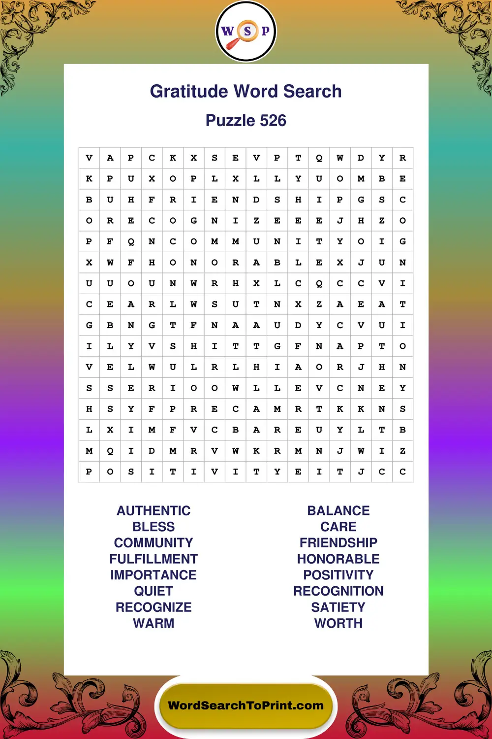 Gratitude Word Search Puzzle 526