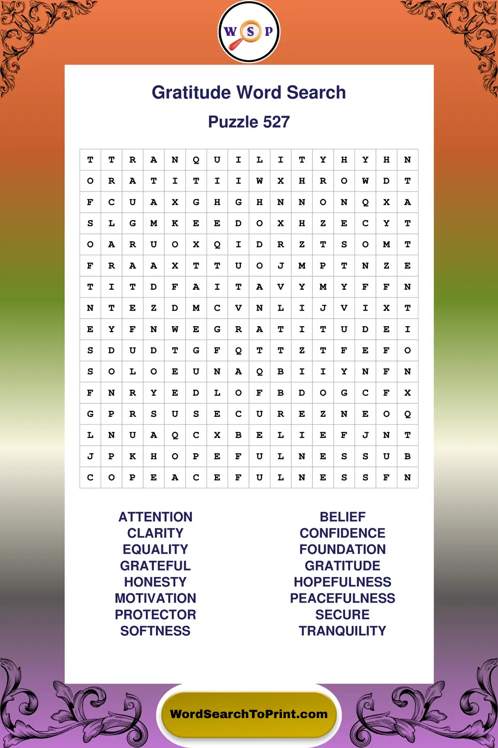 Gratitude Word Search Puzzle 527