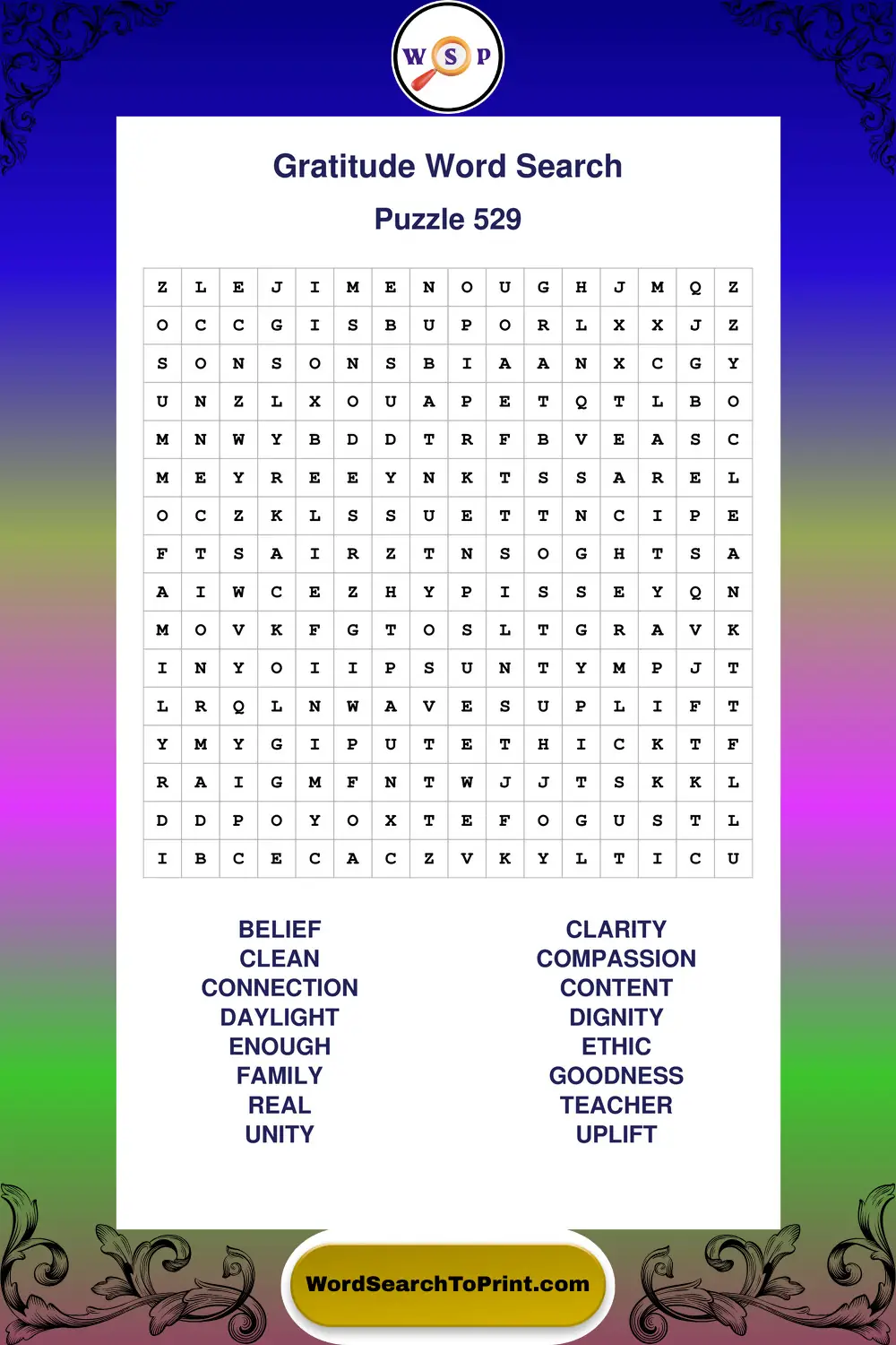 Gratitude Word Search Puzzle 529