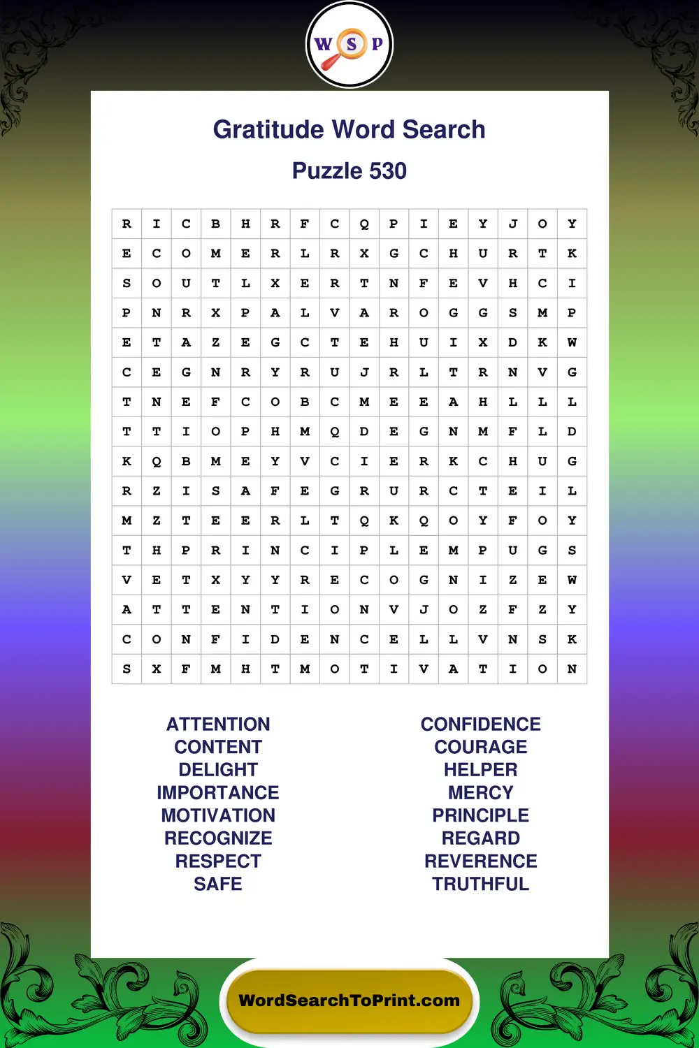 Gratitude Word Search Puzzle 530