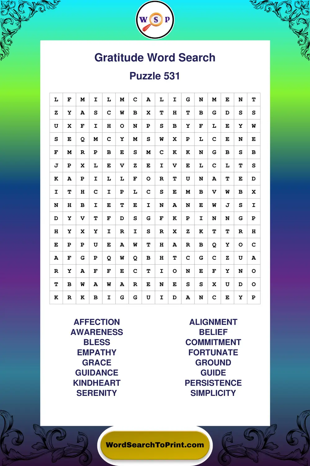 Gratitude Word Search Puzzle 531