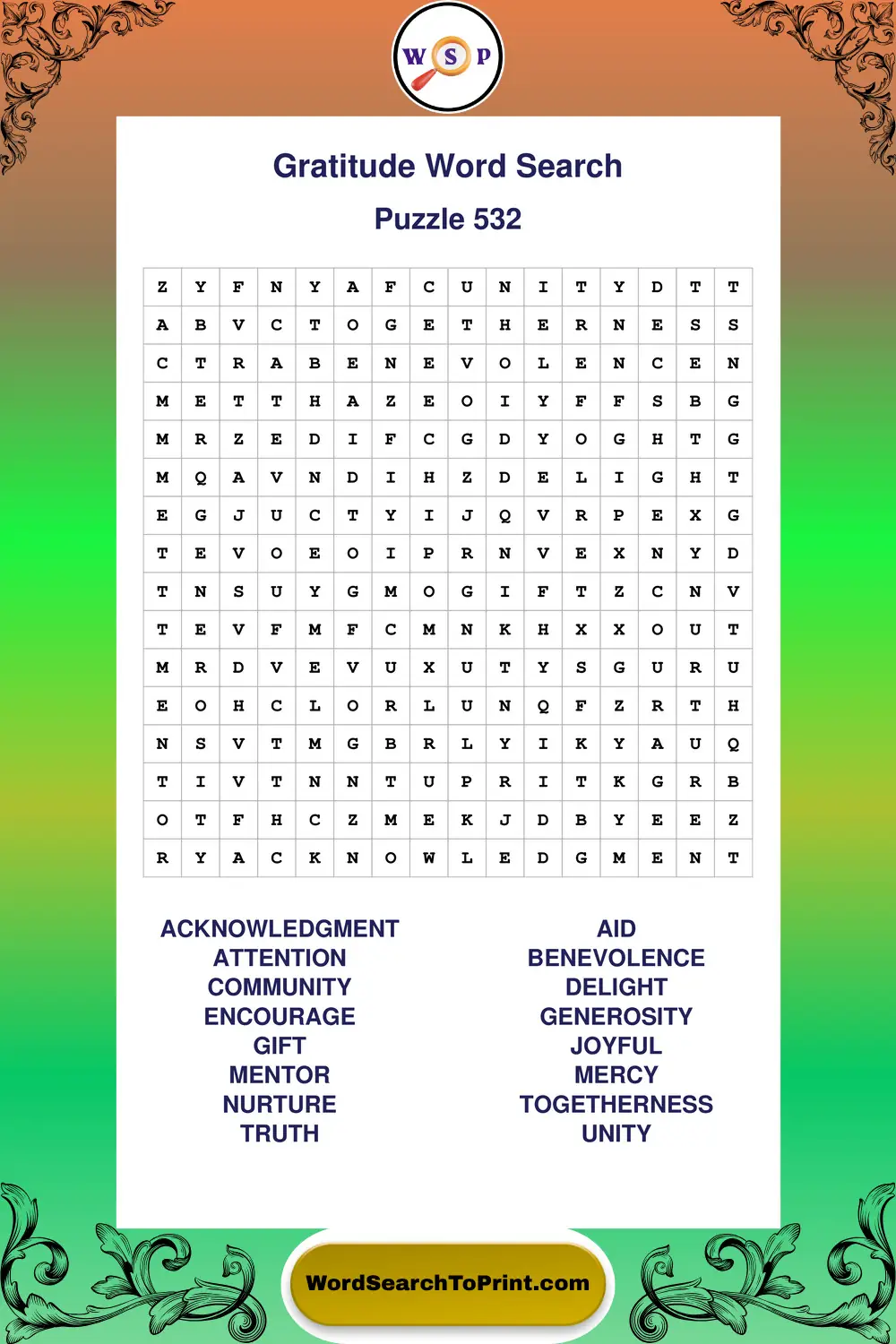 Gratitude Word Search Puzzle 532