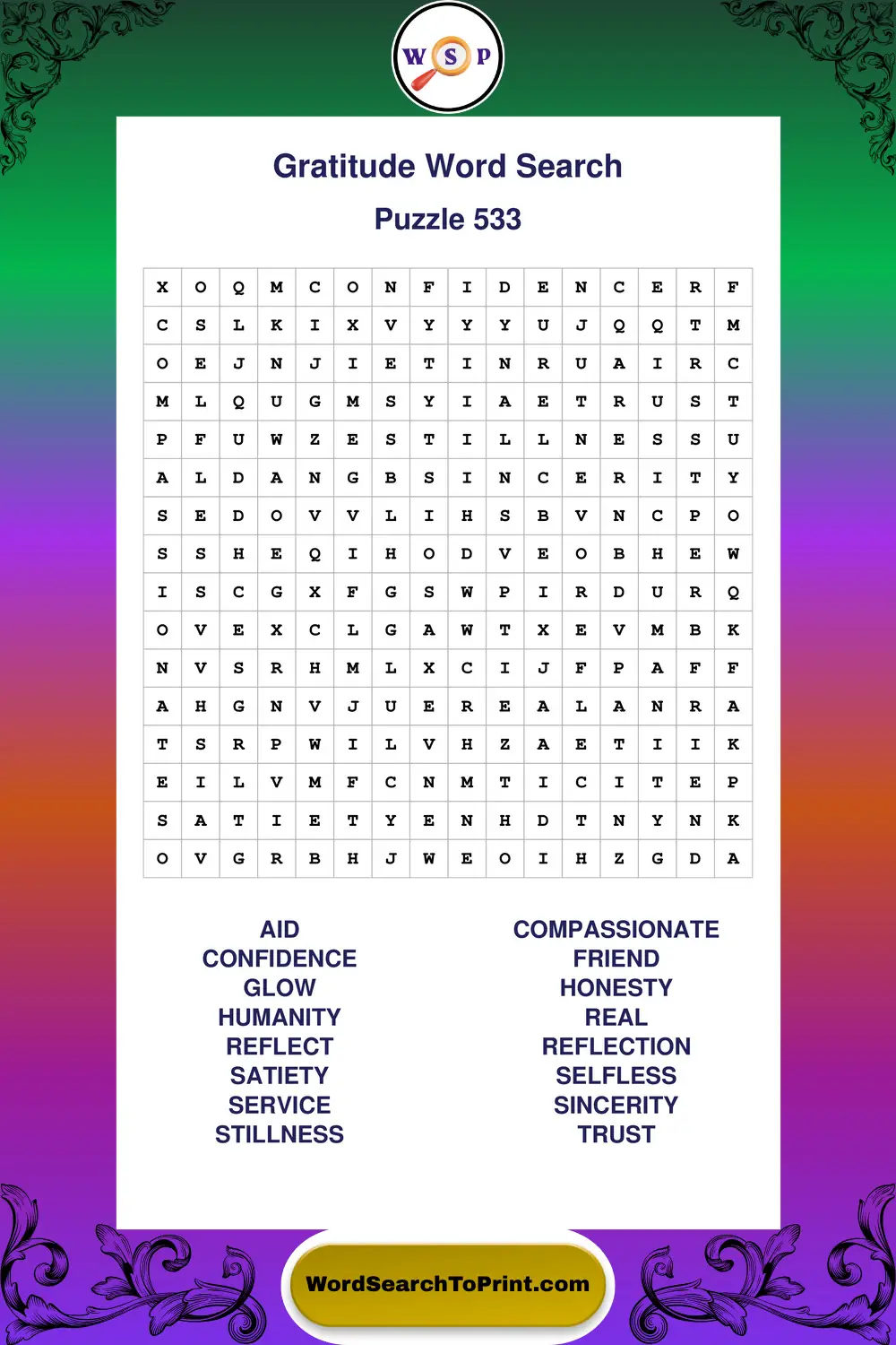 Gratitude Word Search Puzzle 533