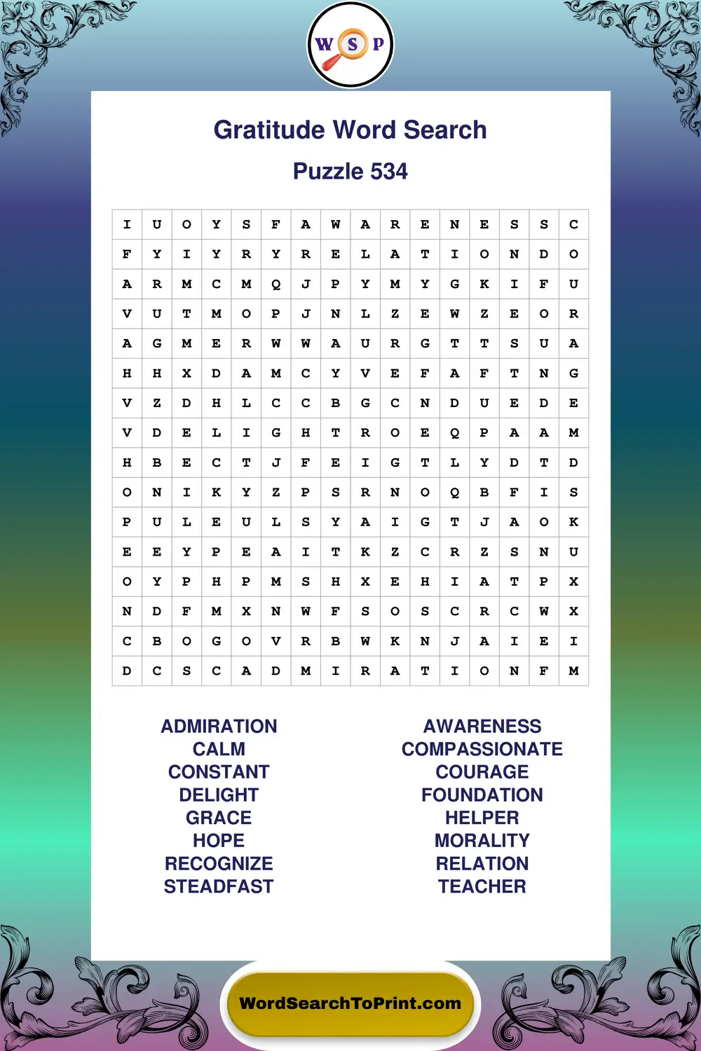 Gratitude Word Search Puzzle 534