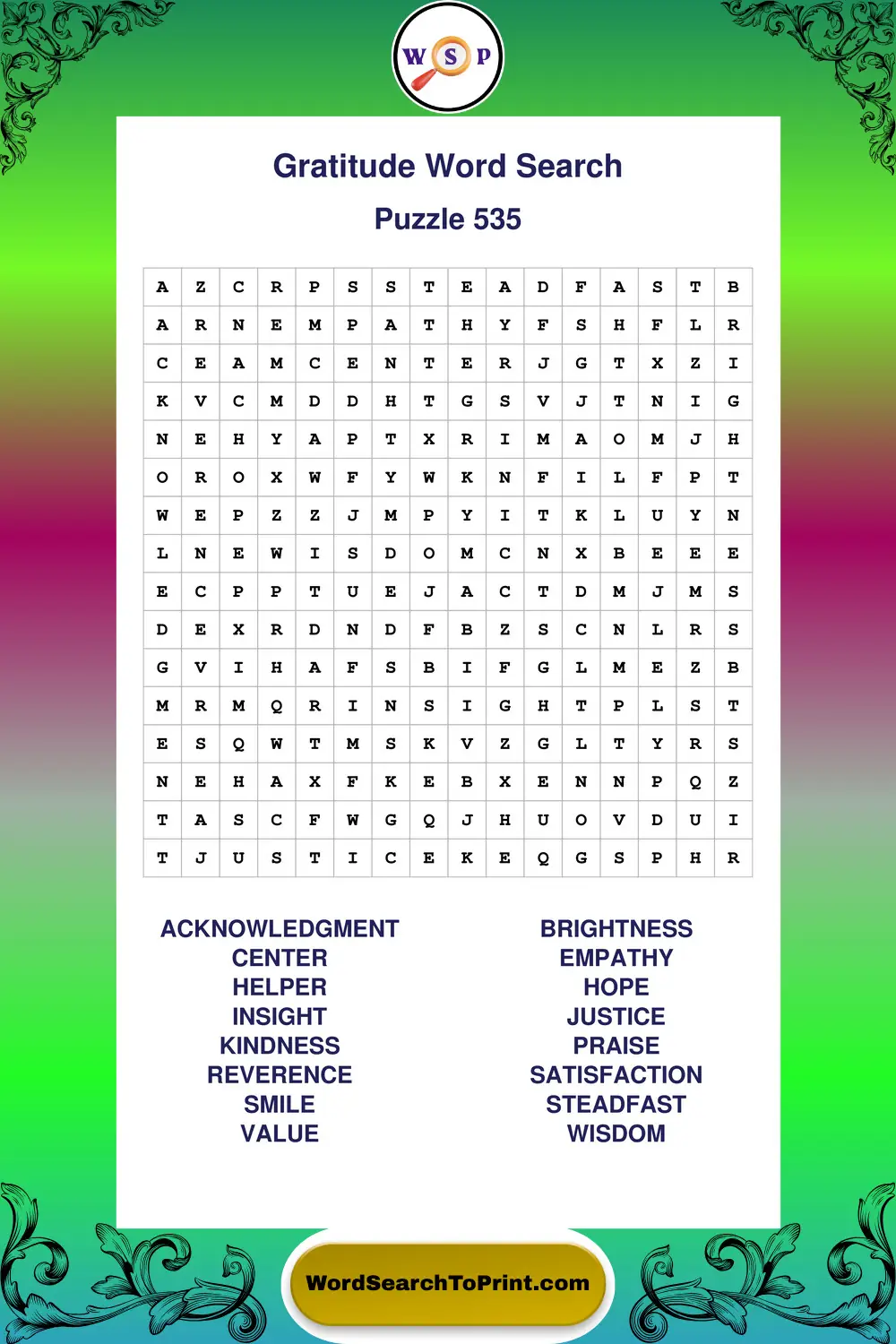 Gratitude Word Search Puzzle 535