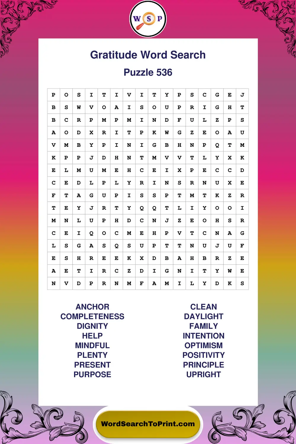 Gratitude Word Search Puzzle 536