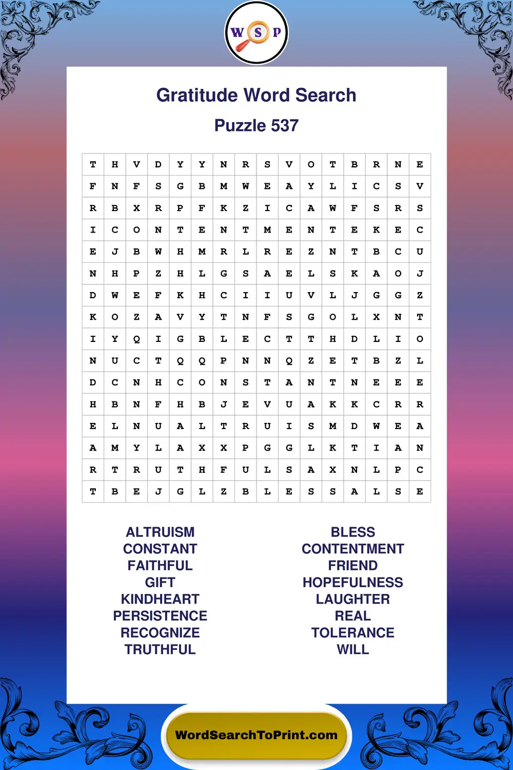 Gratitude Word Search Puzzle 537
