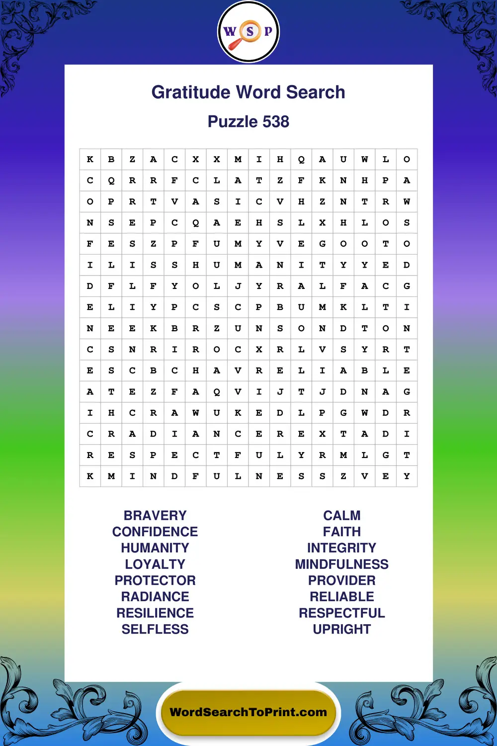 Gratitude Word Search Puzzle 538