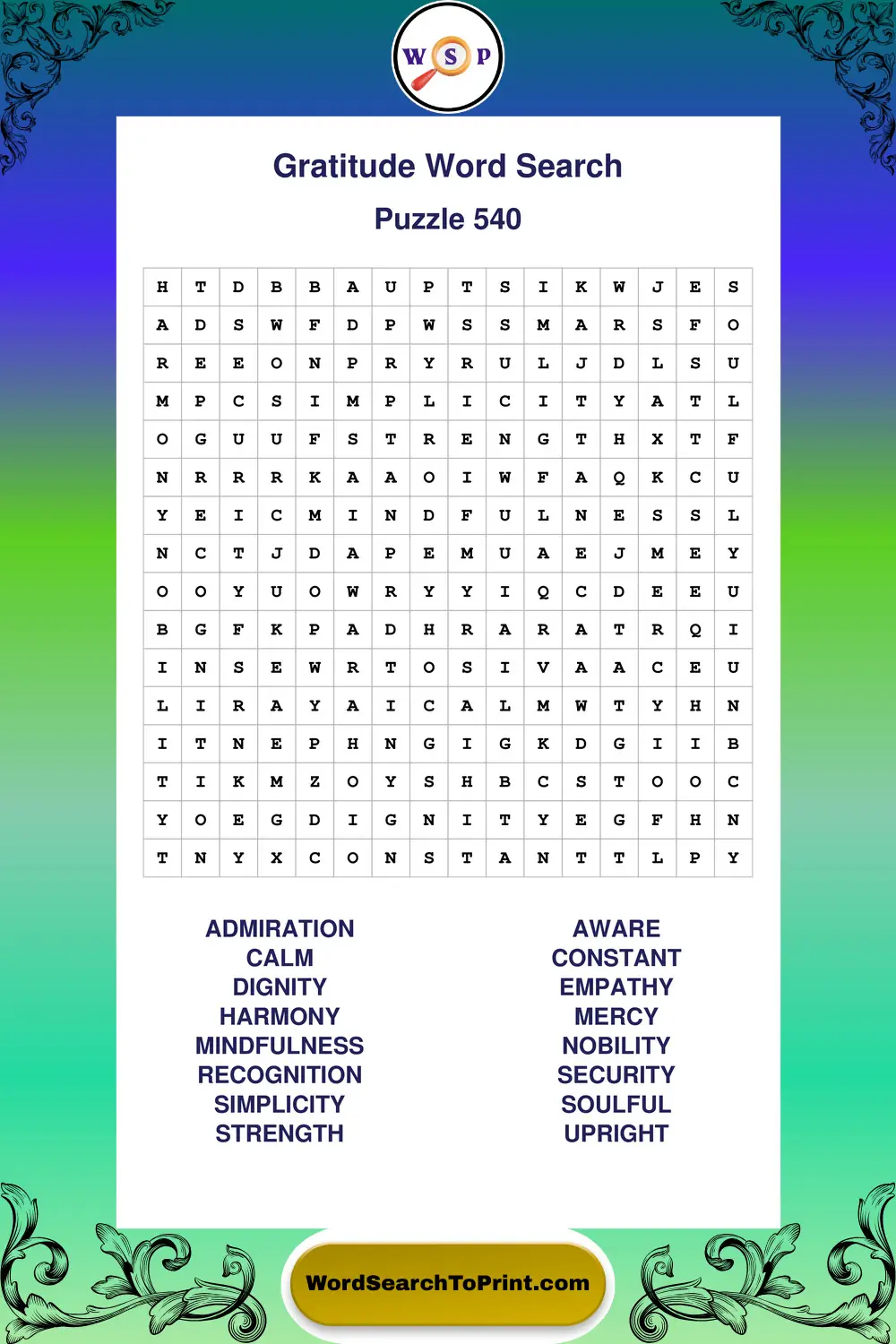 Gratitude Word Search Puzzle 540
