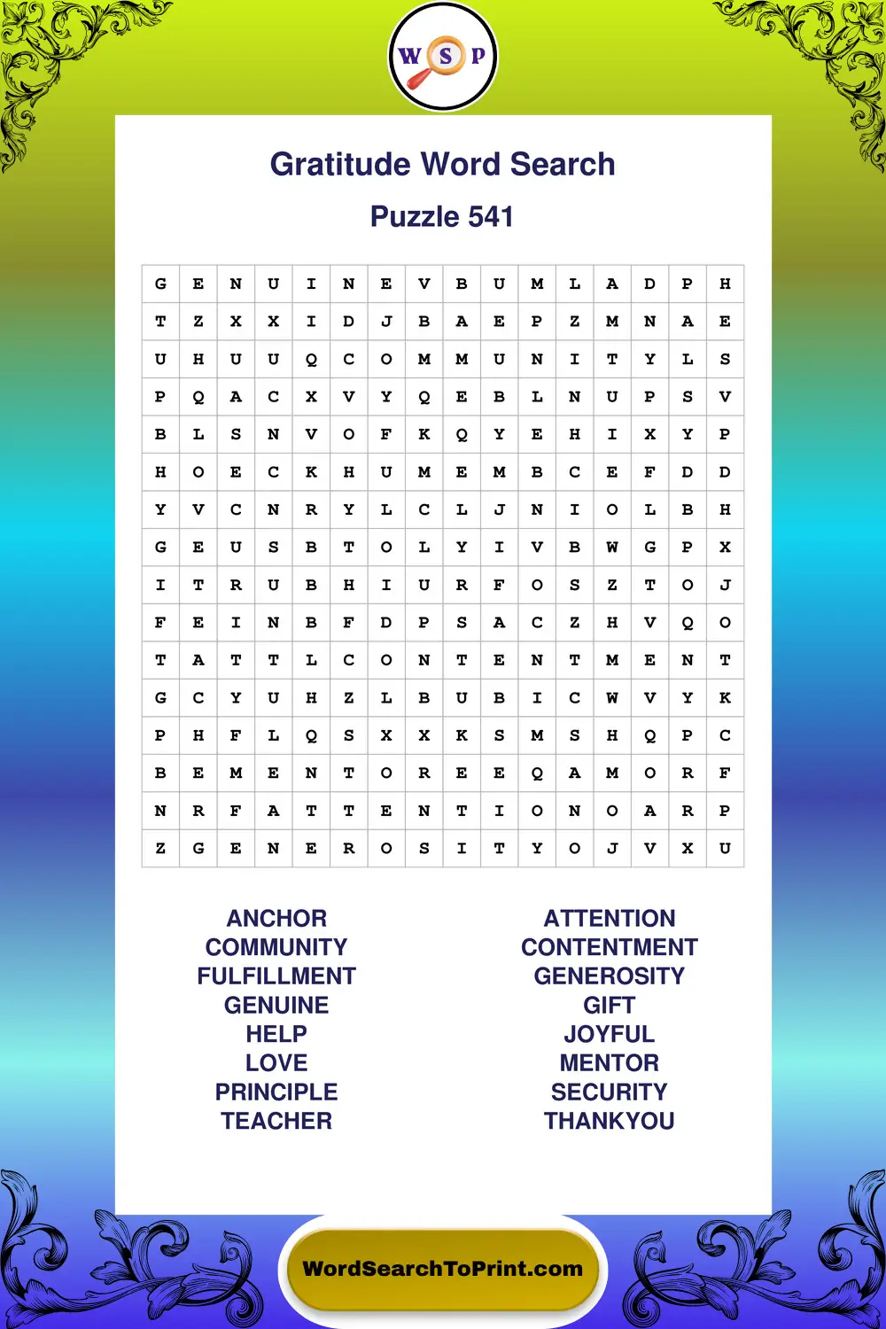 Gratitude Word Search Puzzle 541