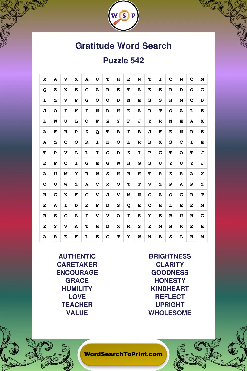 Gratitude Word Search Puzzle 542