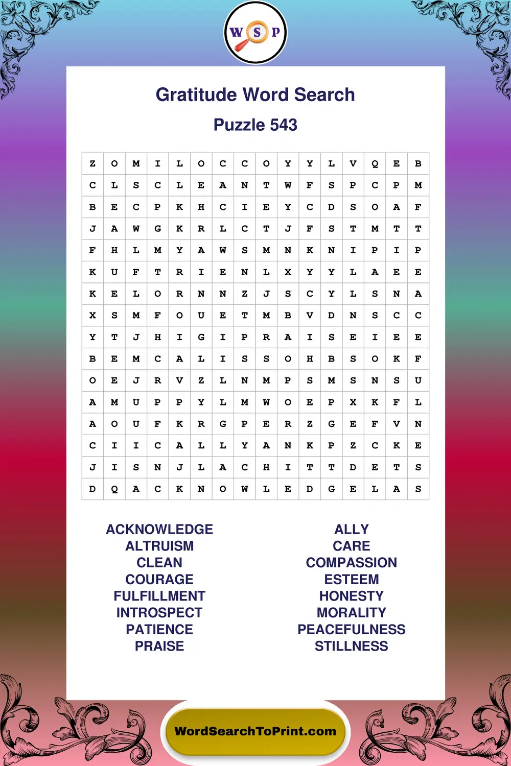 Gratitude Word Search Puzzle 543