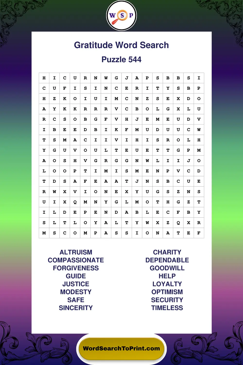 Gratitude Word Search Puzzle 544