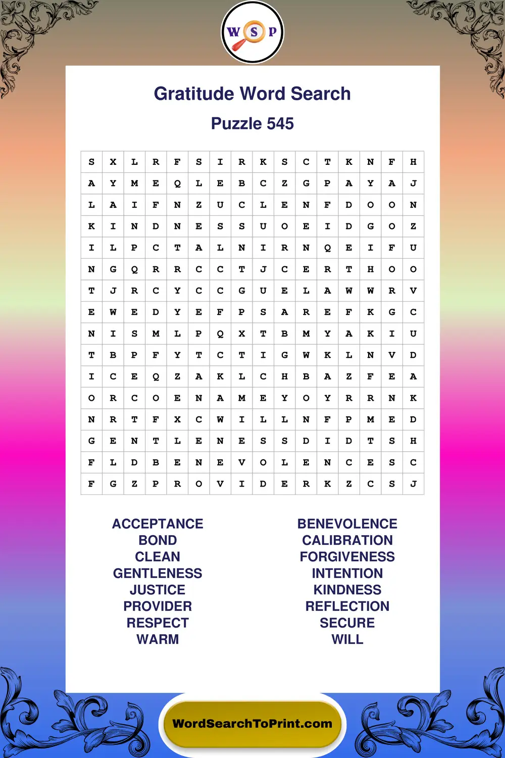 Gratitude Word Search Puzzle 545