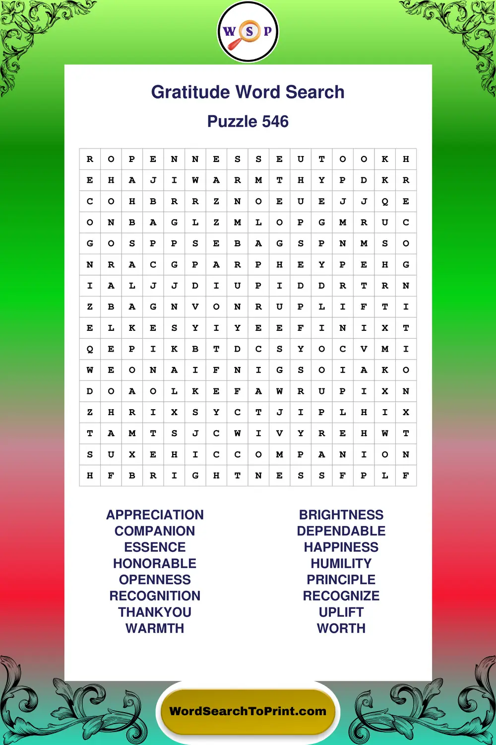 Gratitude Word Search Puzzle 546