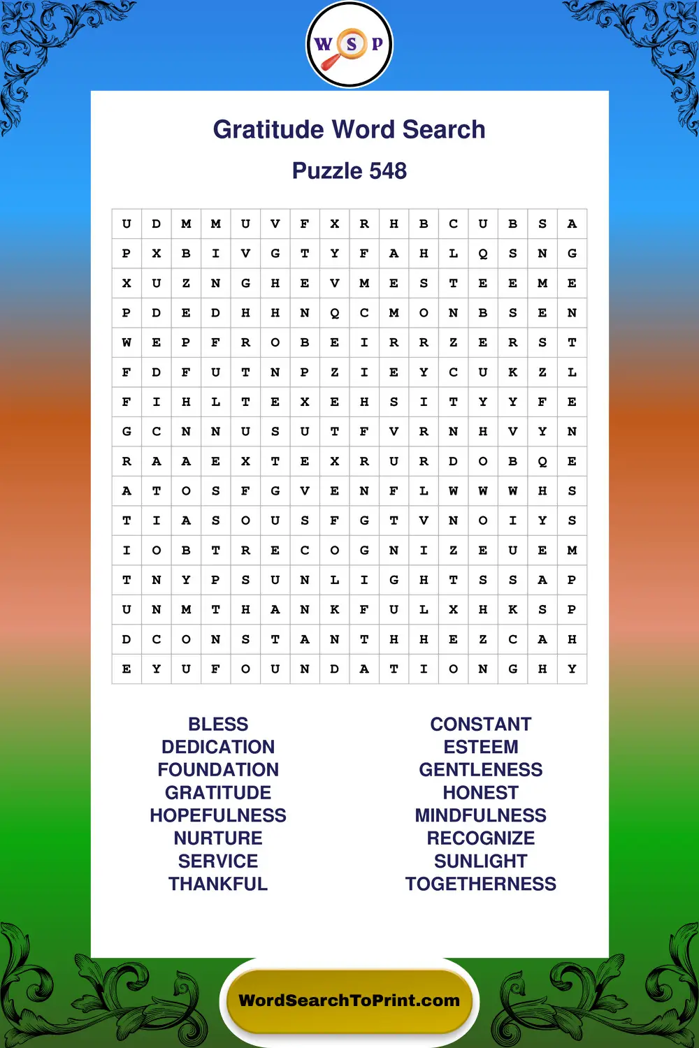 Gratitude Word Search Puzzle 548