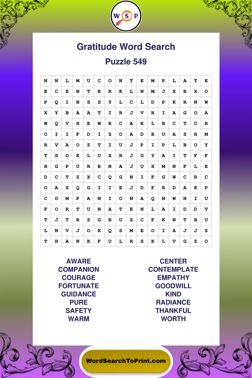 Gratitude Word Search Puzzle 549