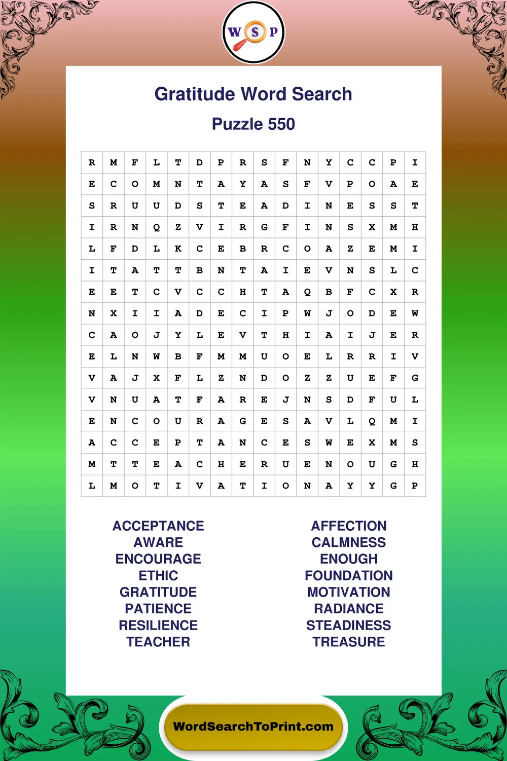 Gratitude Word Search Puzzle 550