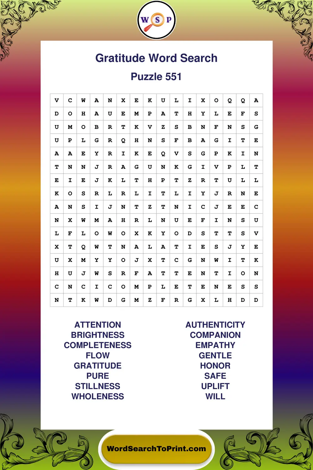 Gratitude Word Search Puzzle 551