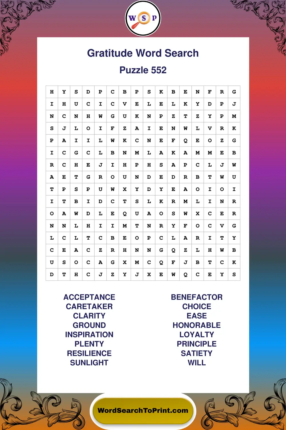 Gratitude Word Search Puzzle 552