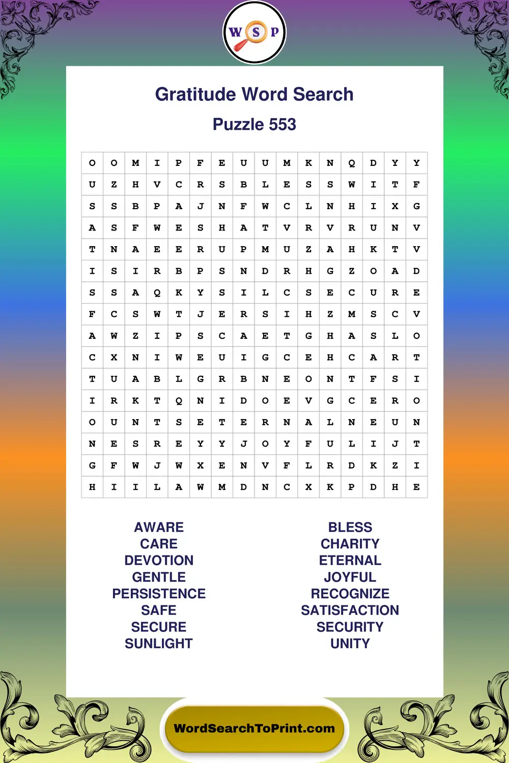 Gratitude Word Search Puzzle 553