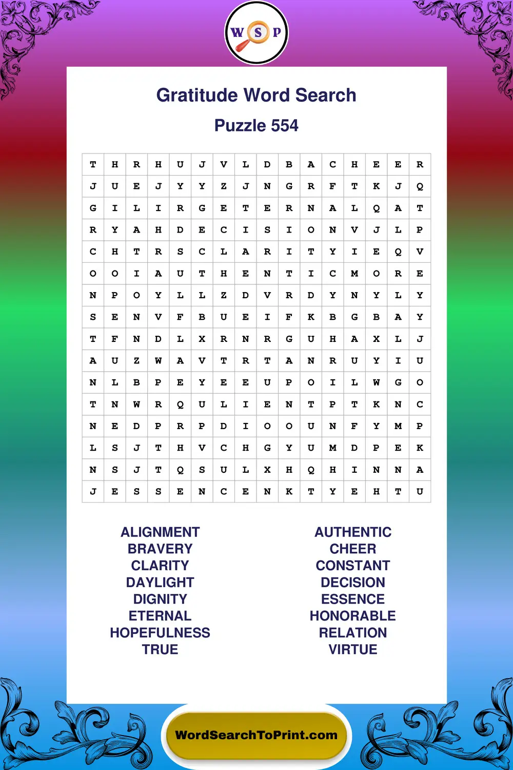 Gratitude Word Search Puzzle 554