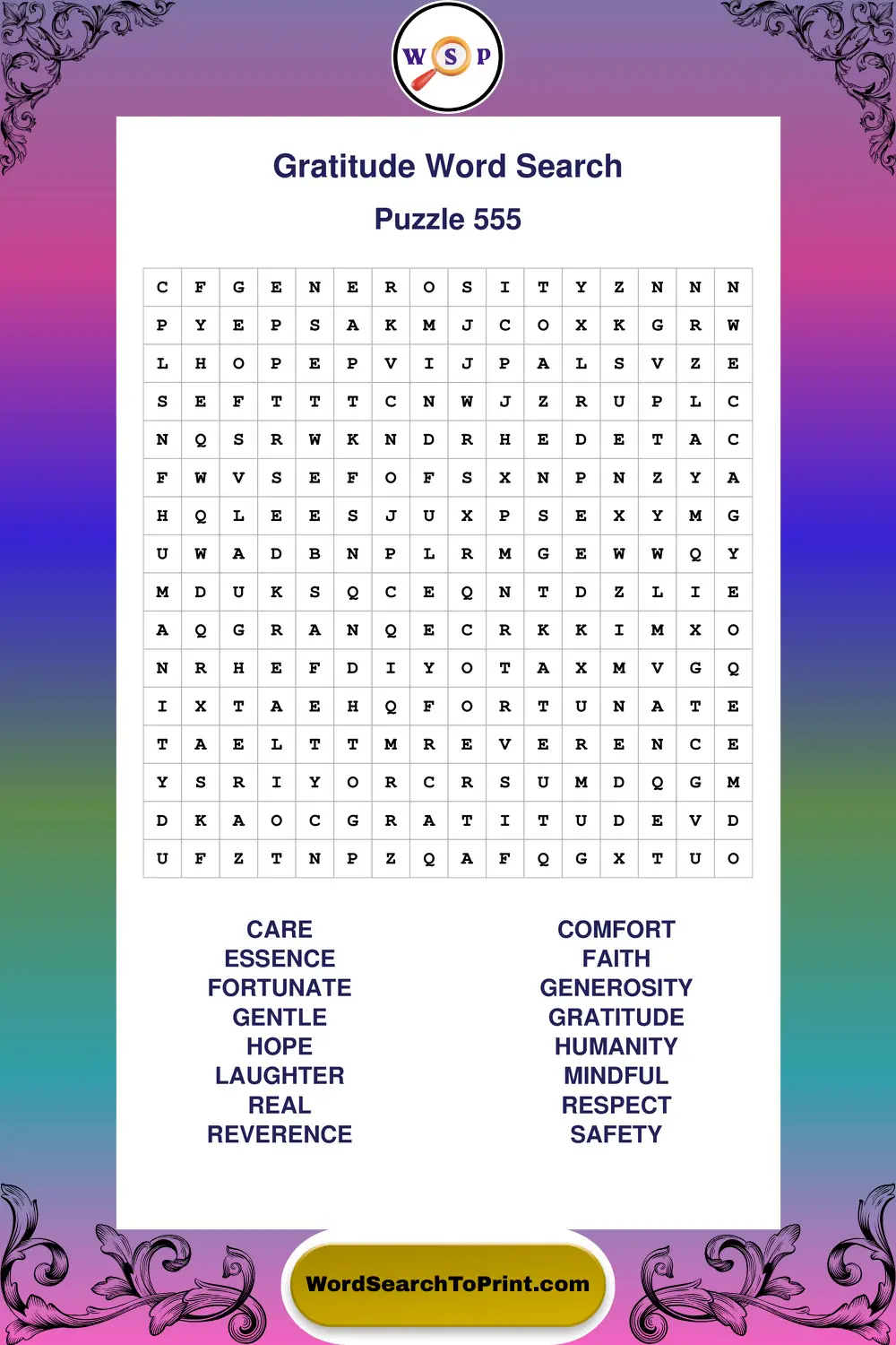 Gratitude Word Search Puzzle 555
