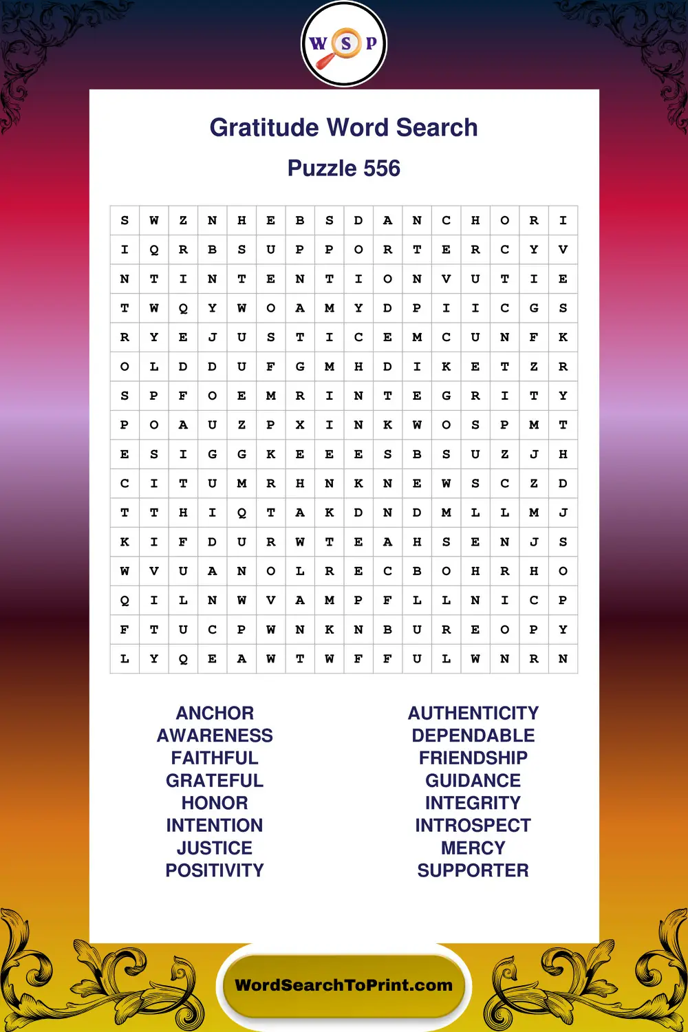 Gratitude Word Search Puzzle 556