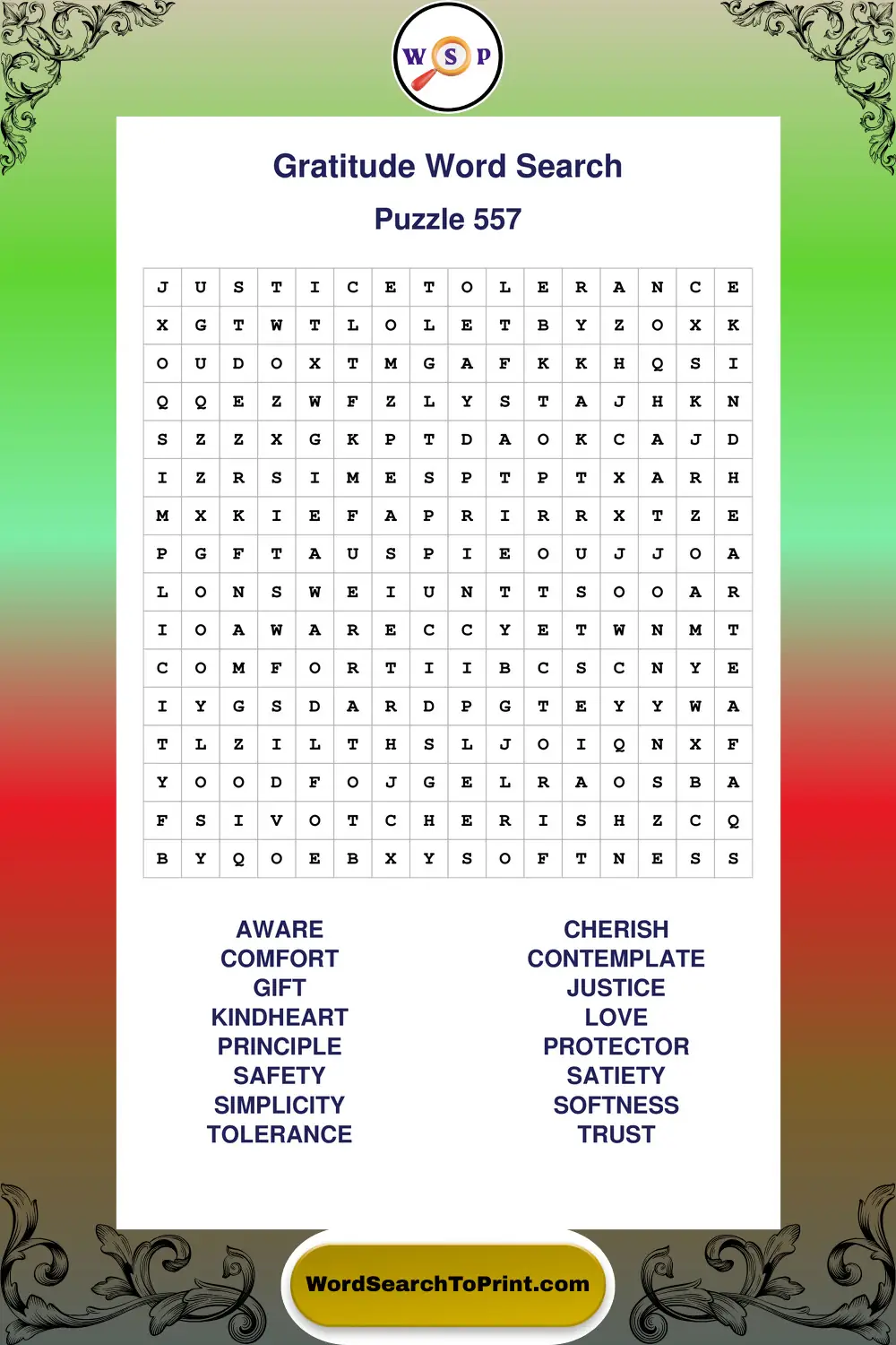 Gratitude Word Search Puzzle 557
