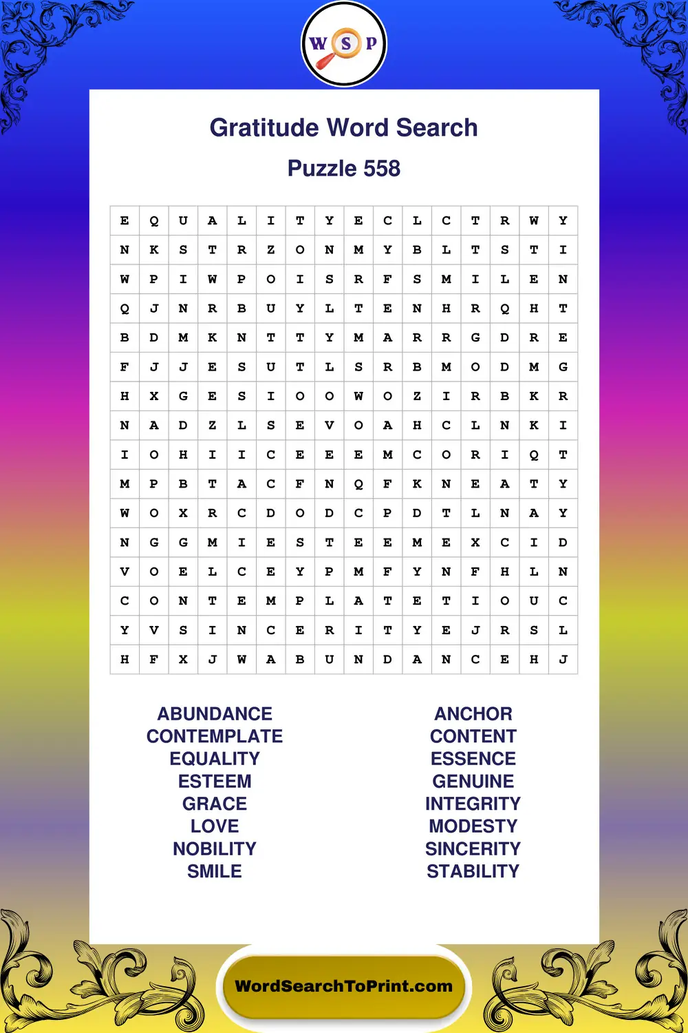 Gratitude Word Search Puzzle 558