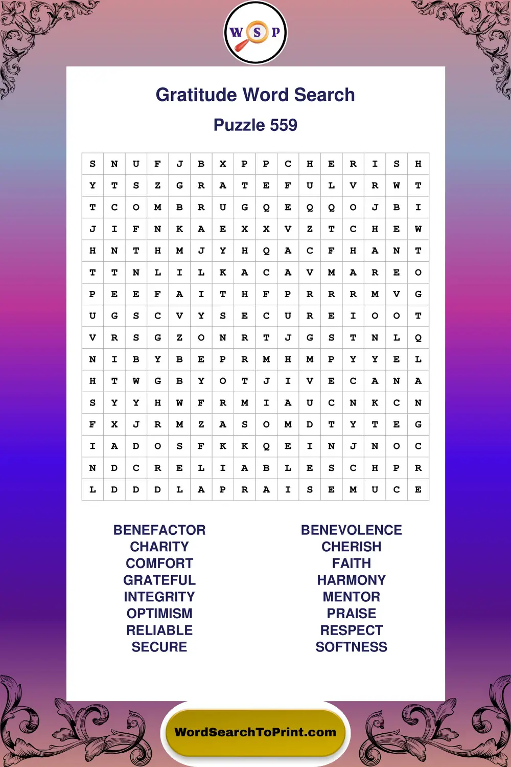 Gratitude Word Search Puzzle 559