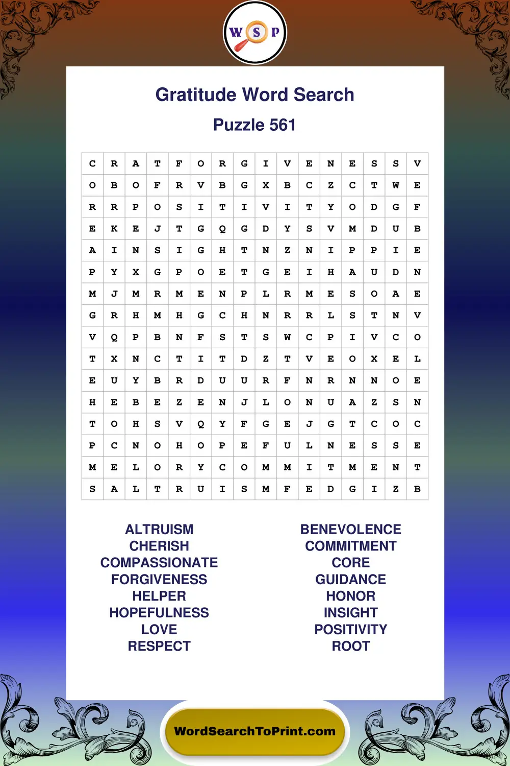 Gratitude Word Search Puzzle 561