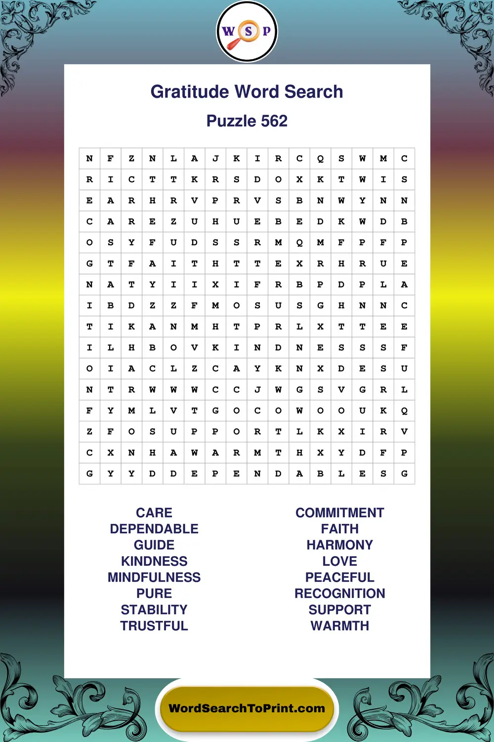 Gratitude Word Search Puzzle 562