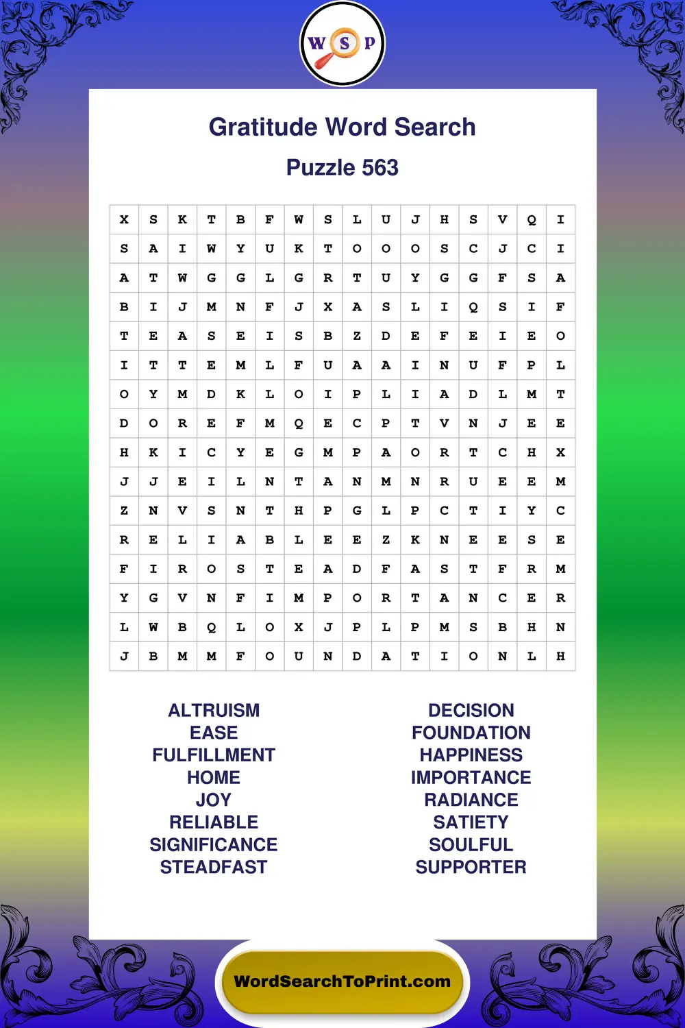 Gratitude Word Search Puzzle 563