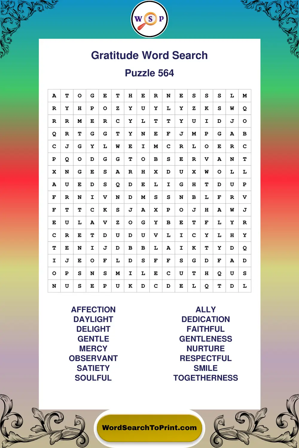 Gratitude Word Search Puzzle 564