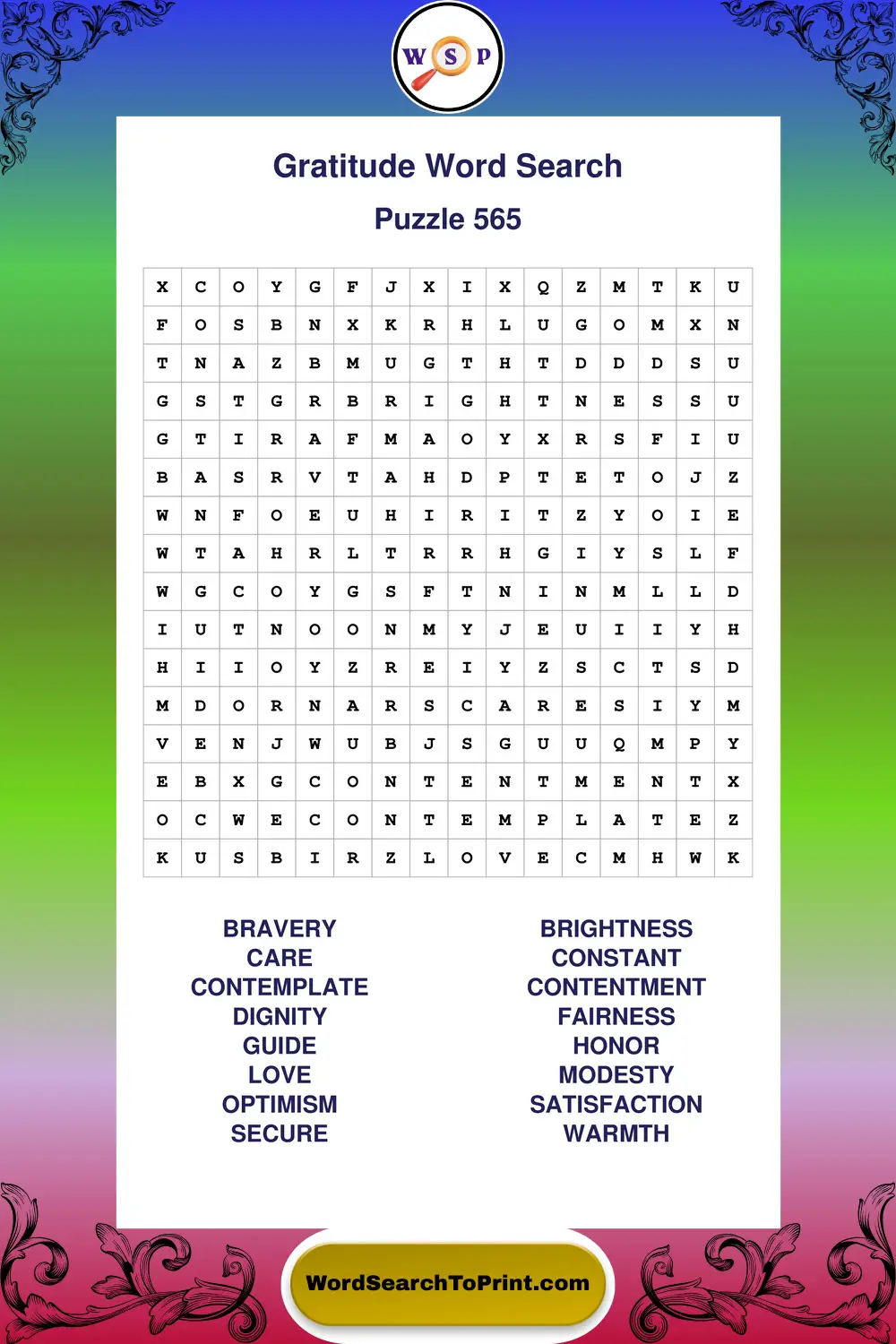 Gratitude Word Search Puzzle 565