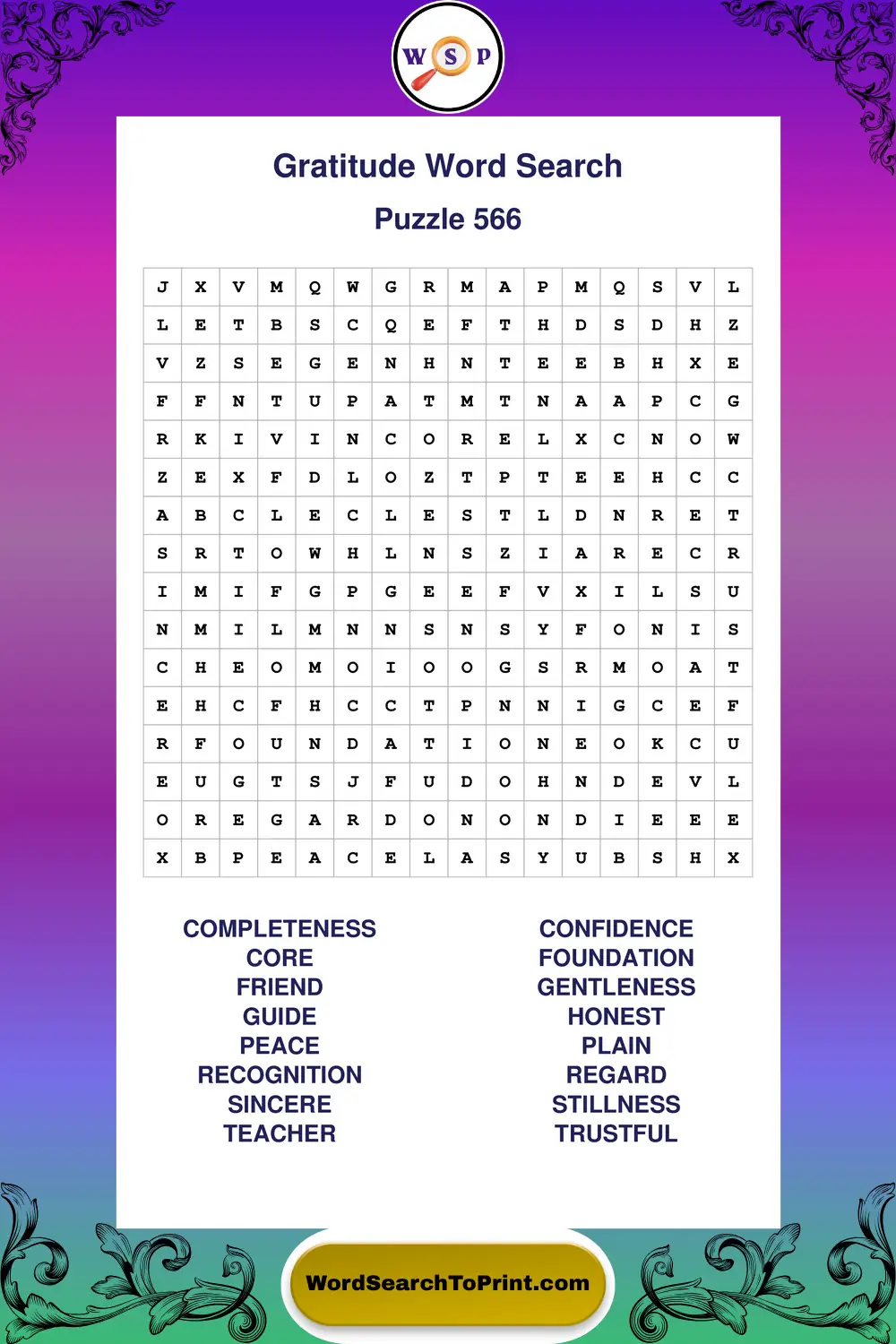 Gratitude Word Search Puzzle 566