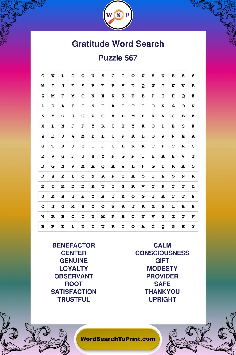 Gratitude Word Search Puzzle 567