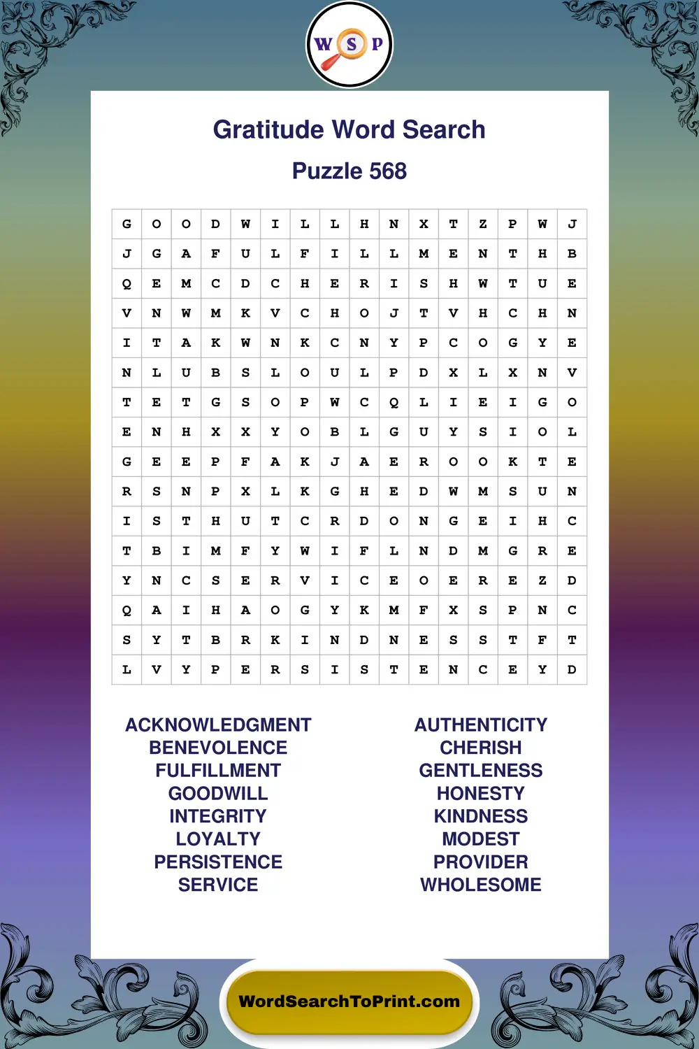 Gratitude Word Search Puzzle 568