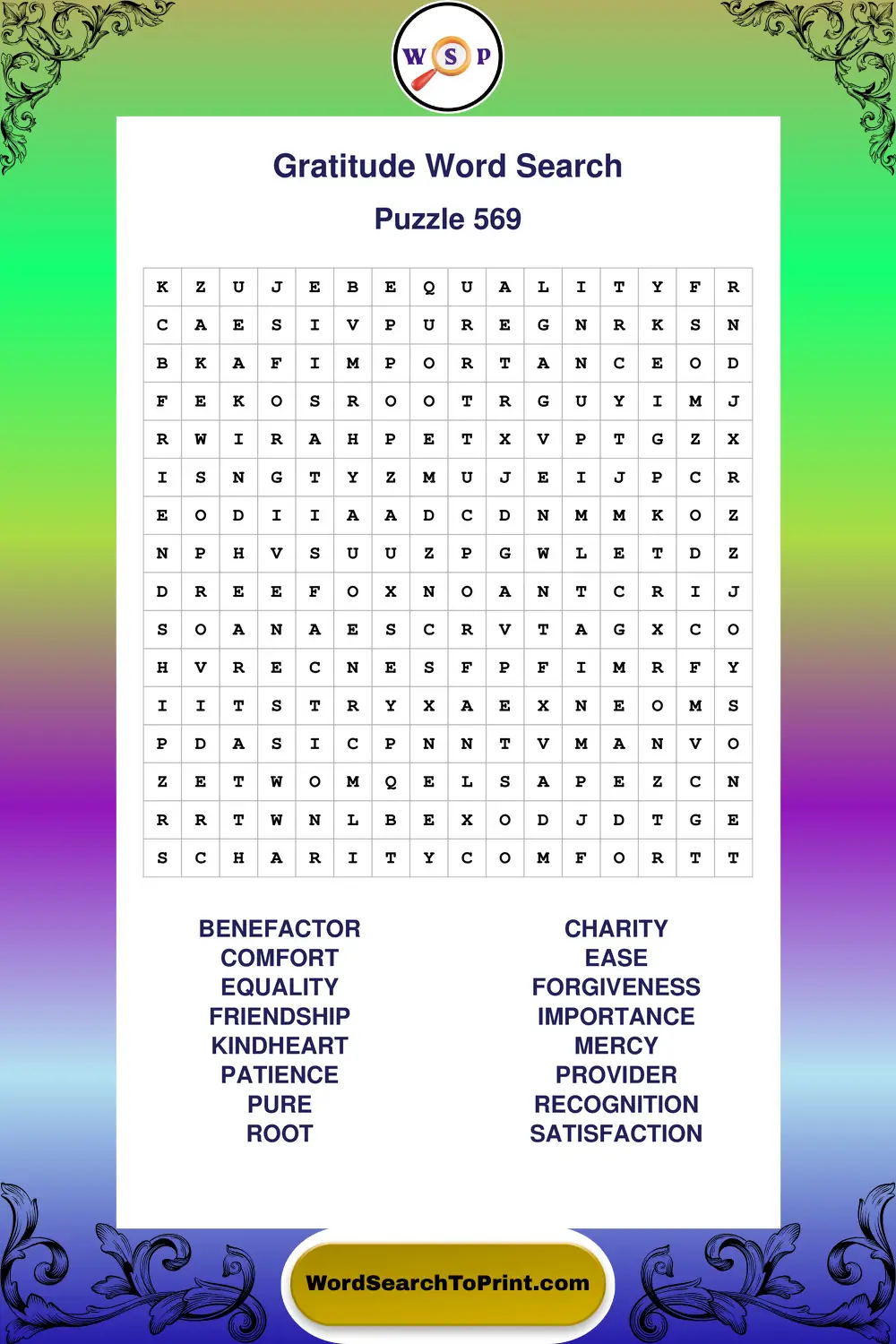 Gratitude Word Search Puzzle 569