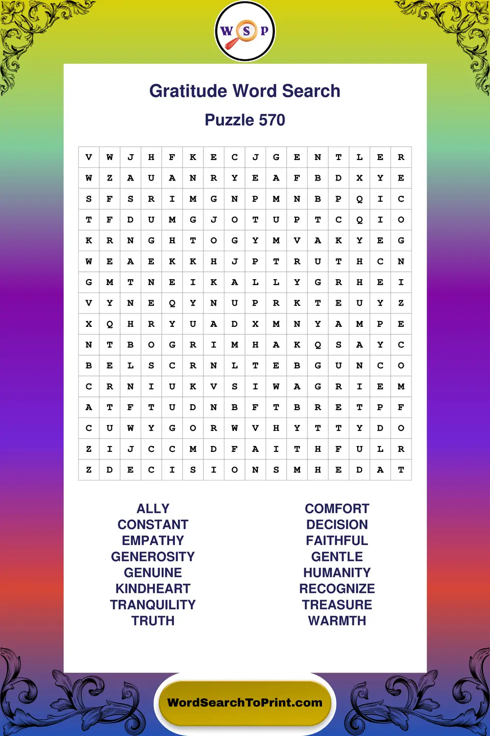 Gratitude Word Search Puzzle 570