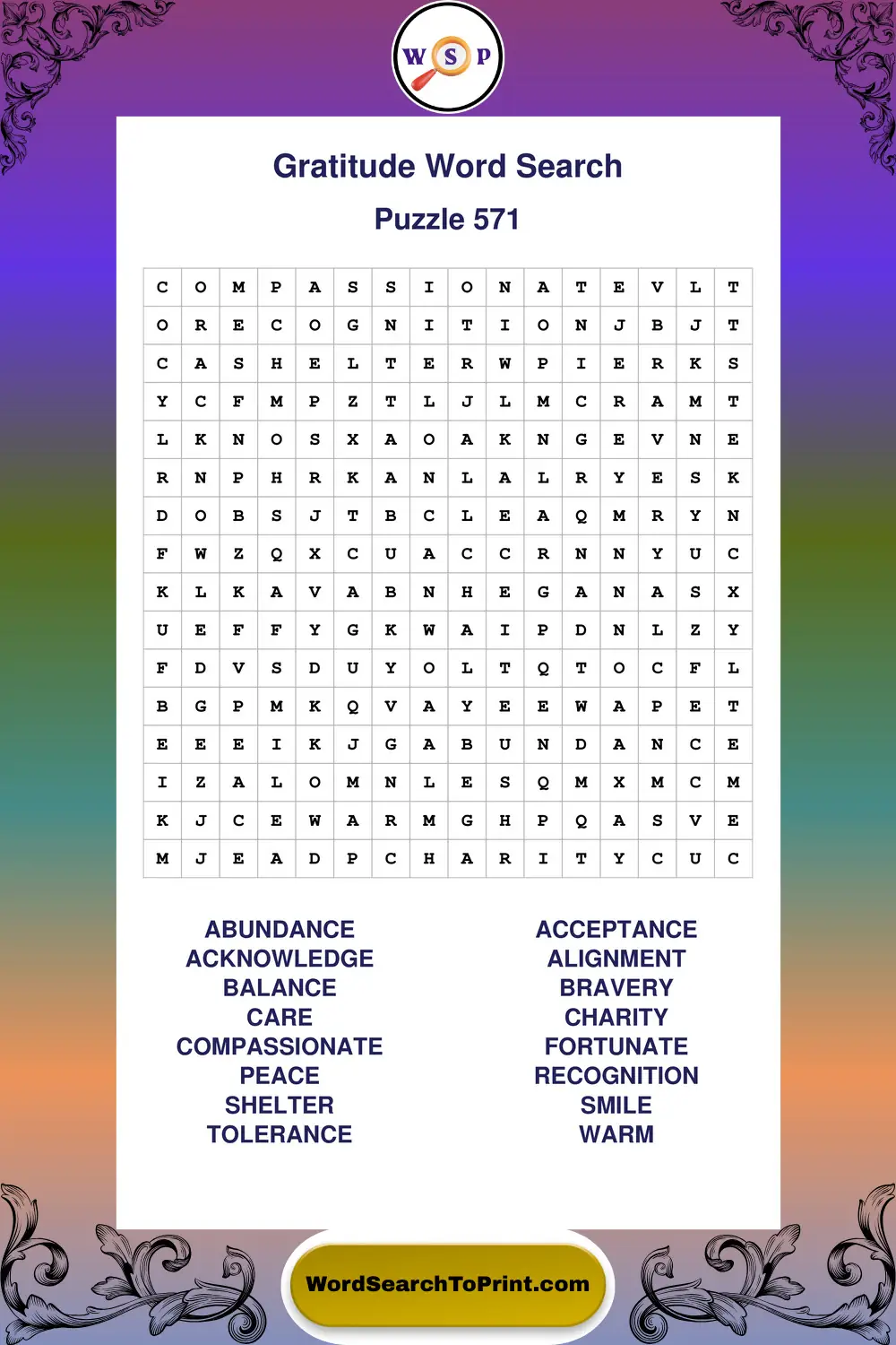 Gratitude Word Search Puzzle 571