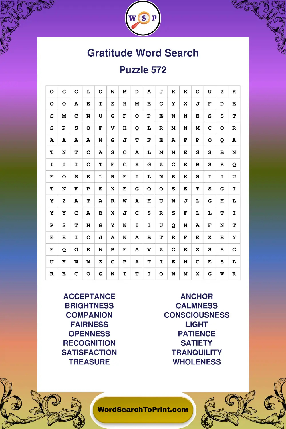 Gratitude Word Search Puzzle 572