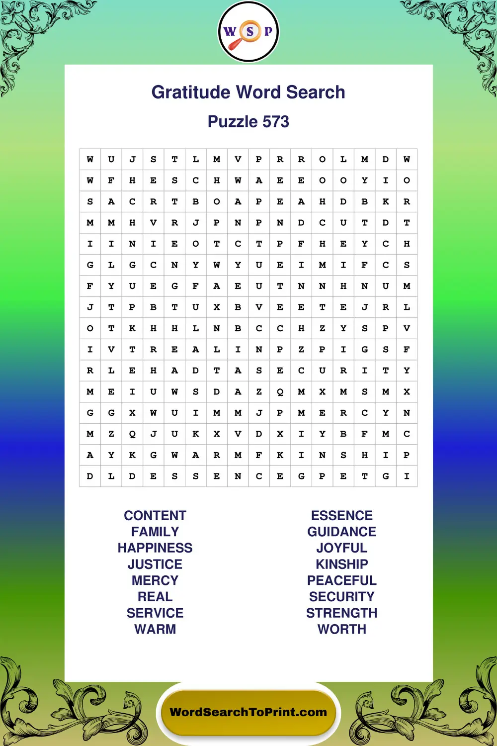 Gratitude Word Search Puzzle 573