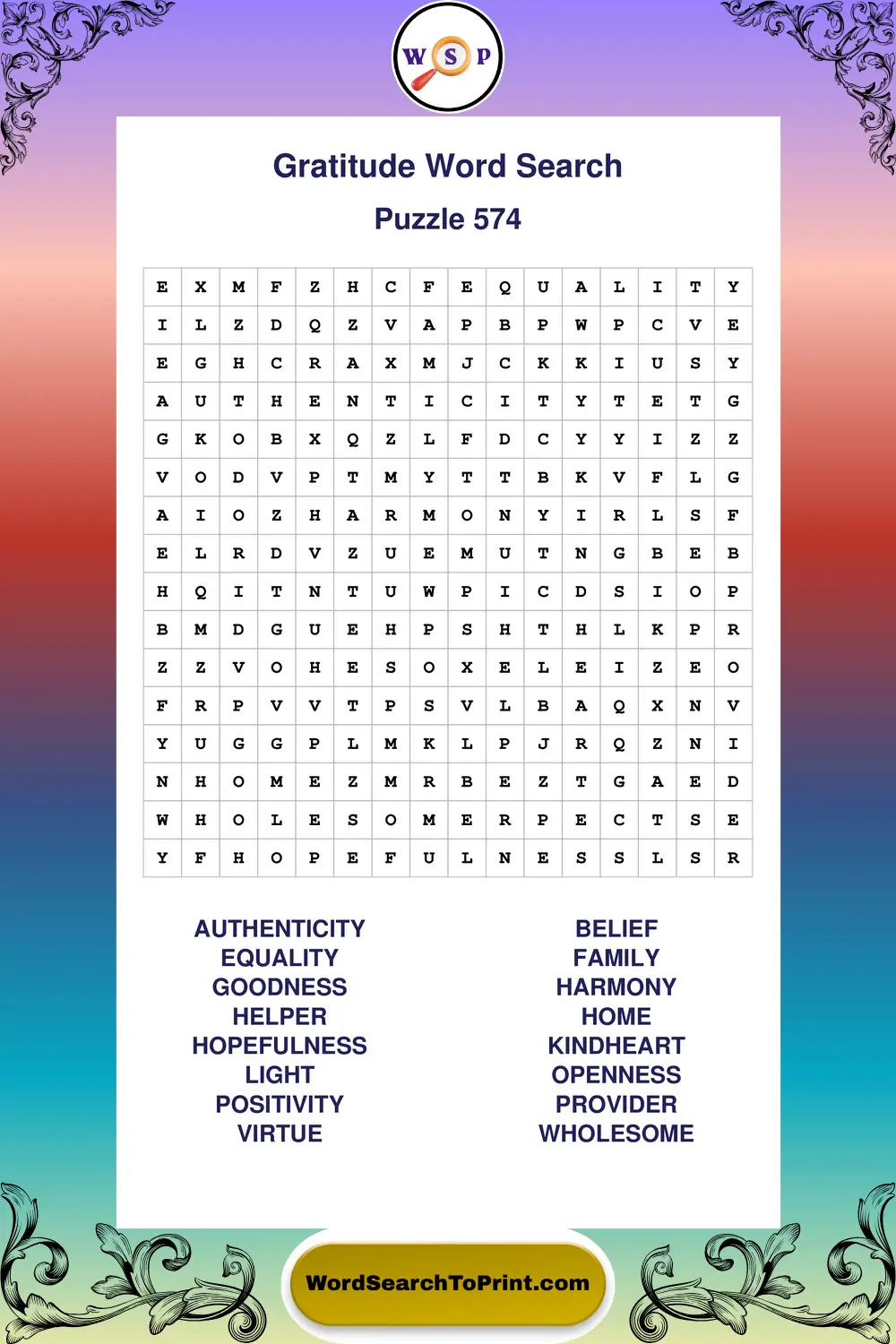 Gratitude Word Search Puzzle 574