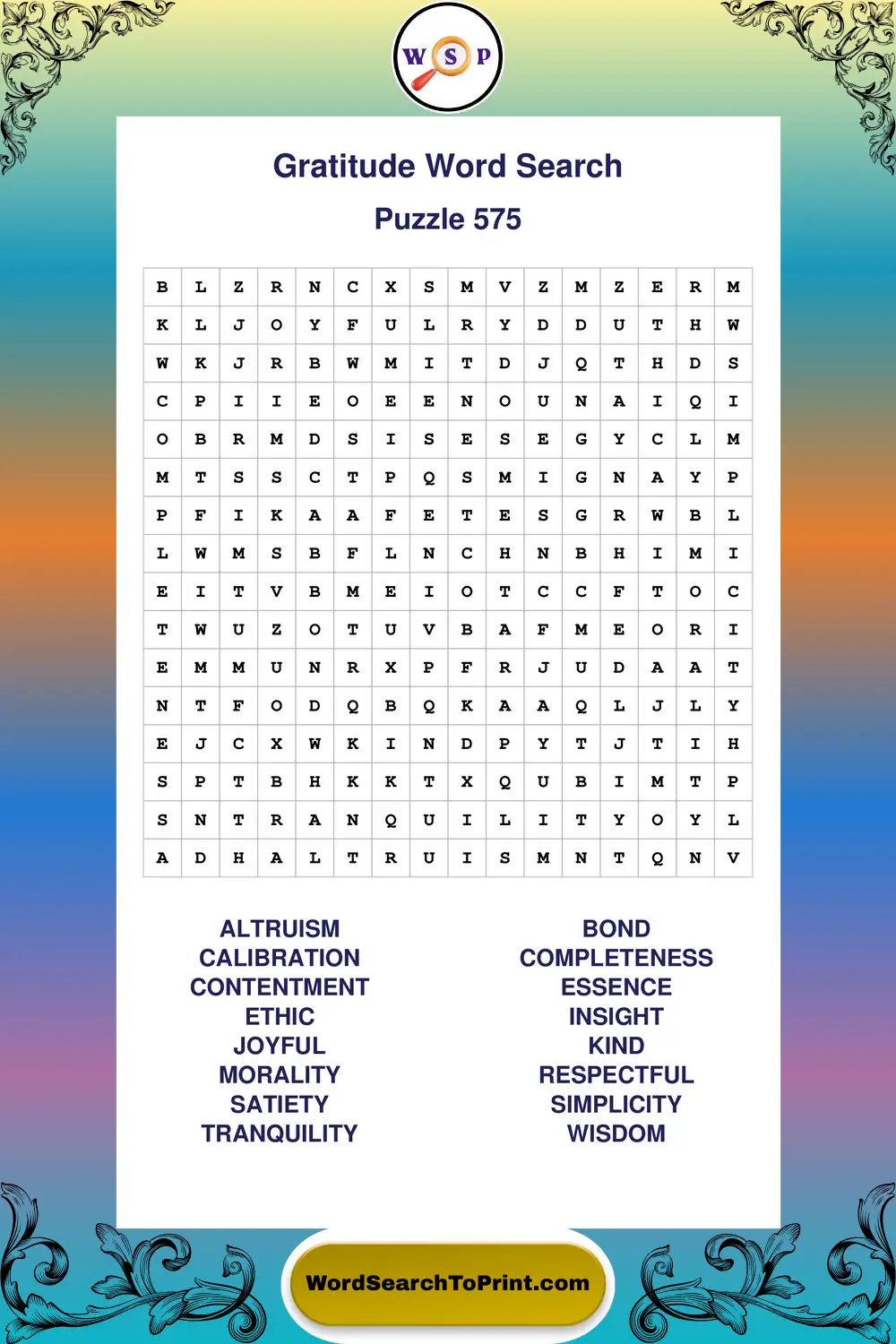 Gratitude Word Search Puzzle 575