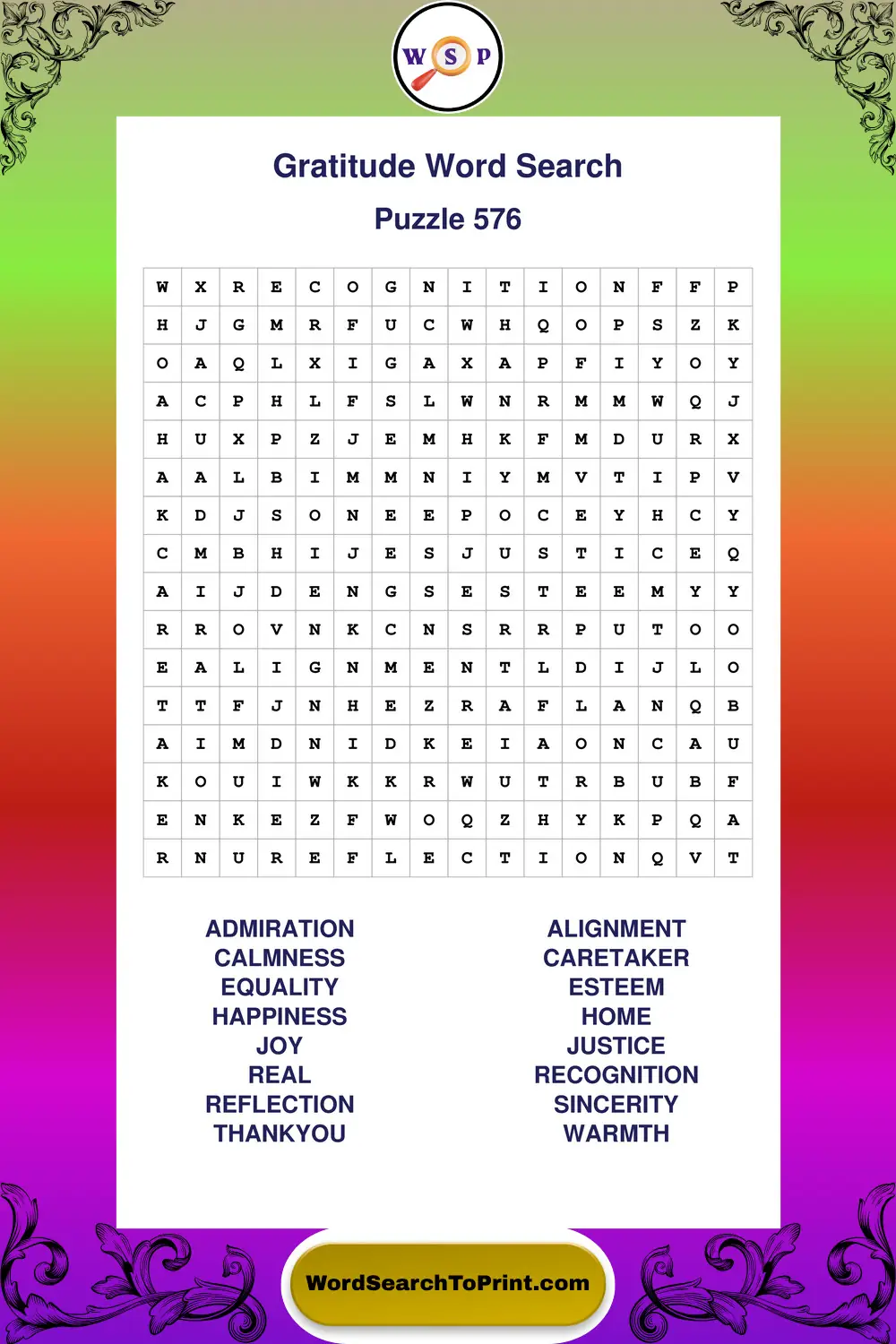 Gratitude Word Search Puzzle 576